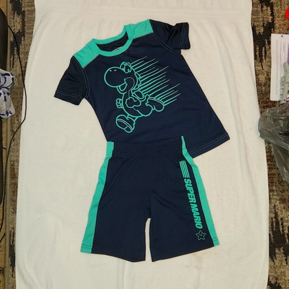 Boys Jumping Beans Super Mario Bros. Yoshi Shorts & Shirt Navy Blue & Aqua